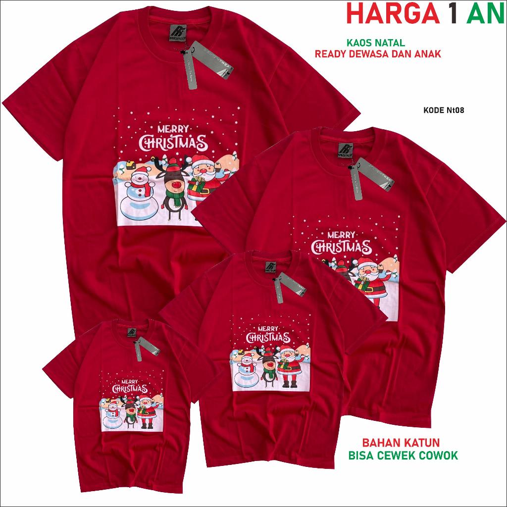 Kaos Natal Anak dan Dewasa Bahan Katun 24S Motif Custom Setelan Pasangan Ibu & Pasangan Size M-XXXL 