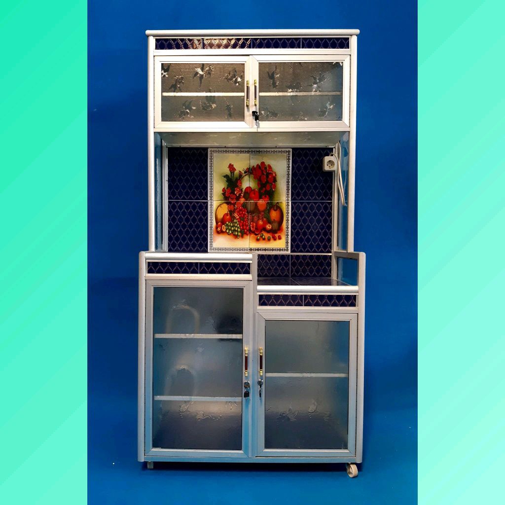 RAK PIRING ALUMINIUM KACA DAN KERAMIK SUPER MEJA UNDAK 2 PINTU 86x43x180 CM DAN 3 PINTU 106x43x180 C