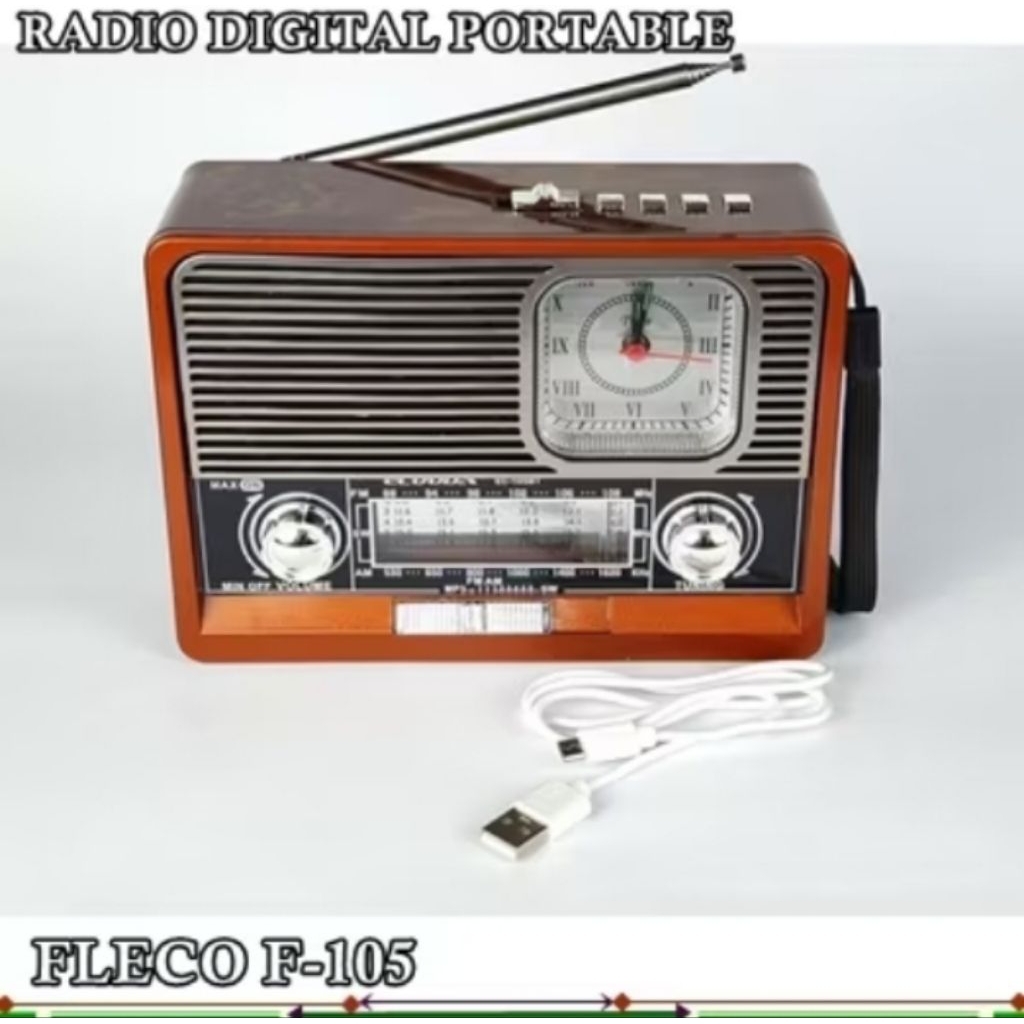 fleco f-105 radio jam radio FM AM SW 1-6 radio cass dan baterai dengan senter disamping radio multif