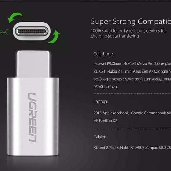 converter micro usb to c otg konektor micro ke type c android ugreen Adaptor Charger Gadget Kabel Ad