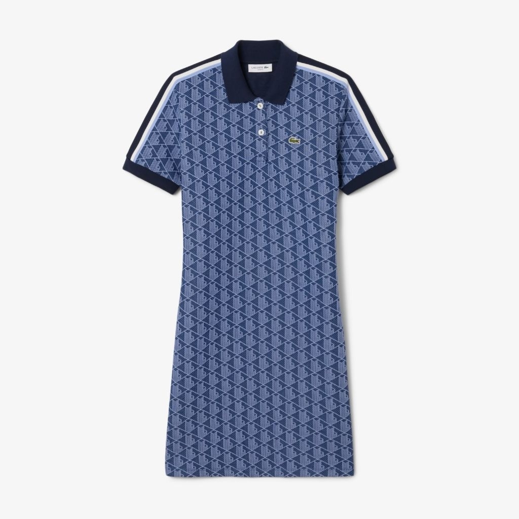 Lacoste Women's Slim Fit Monogram Jacquard Polo Dress Wanita