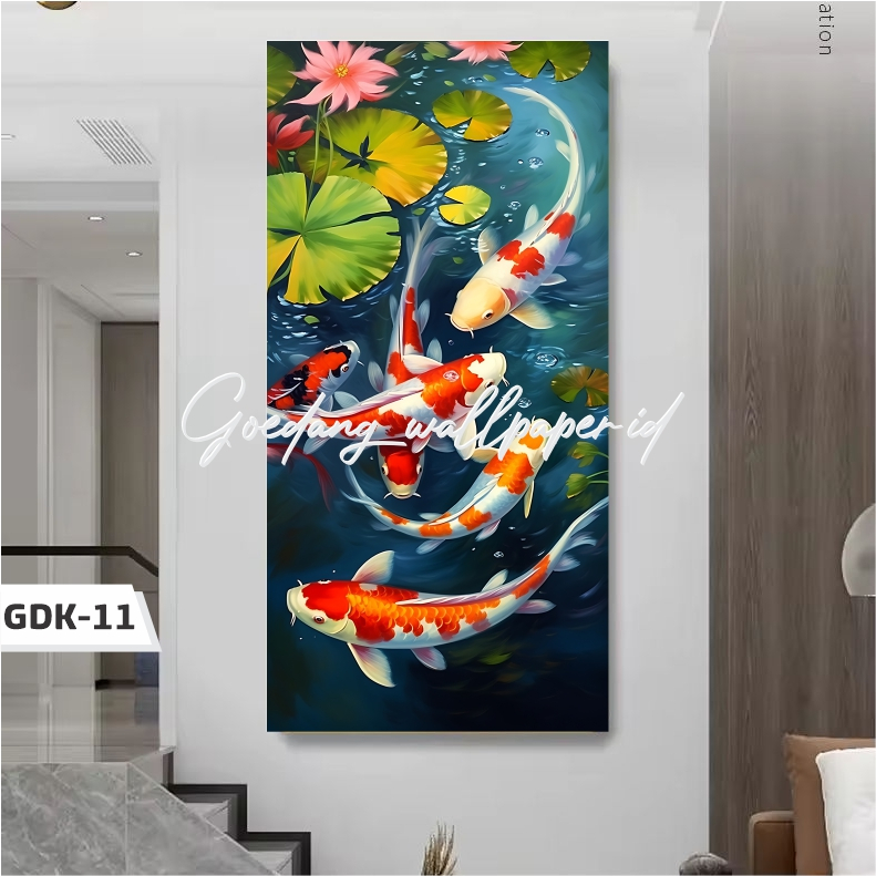 PROMO MURAH stiker dinding dekorasi ruang tamu motif ikan koi 3D wallpaper dinding ikan koi Visual 3