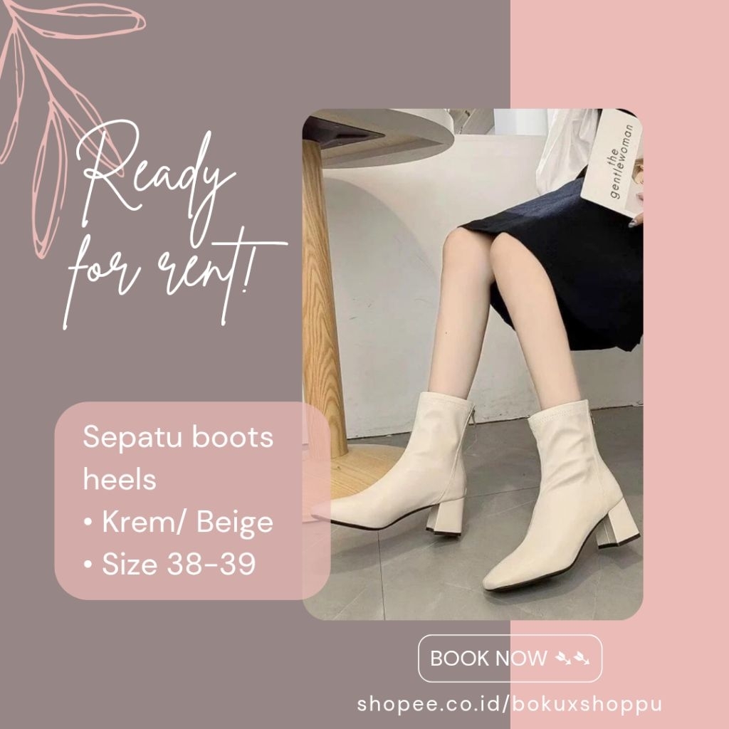 SEWA / RENTAL SEPATU BOOTS ANKLE KREM (BEIGE) COSPLAY/ SEPATU YOR FORGER/ KOREAN/ YEARBOOK/ PHOTOSHO