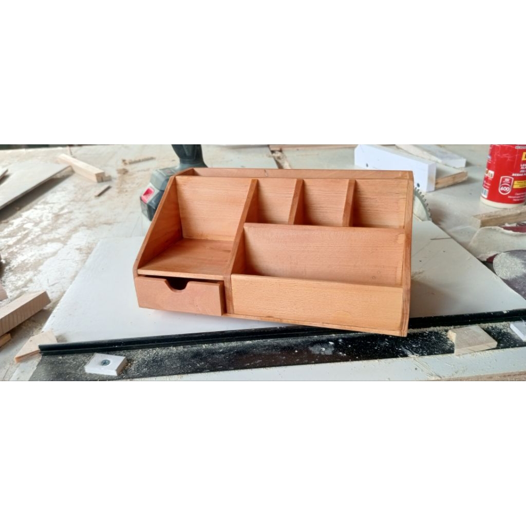 Rak meja kerja organizer rak stationery kayu