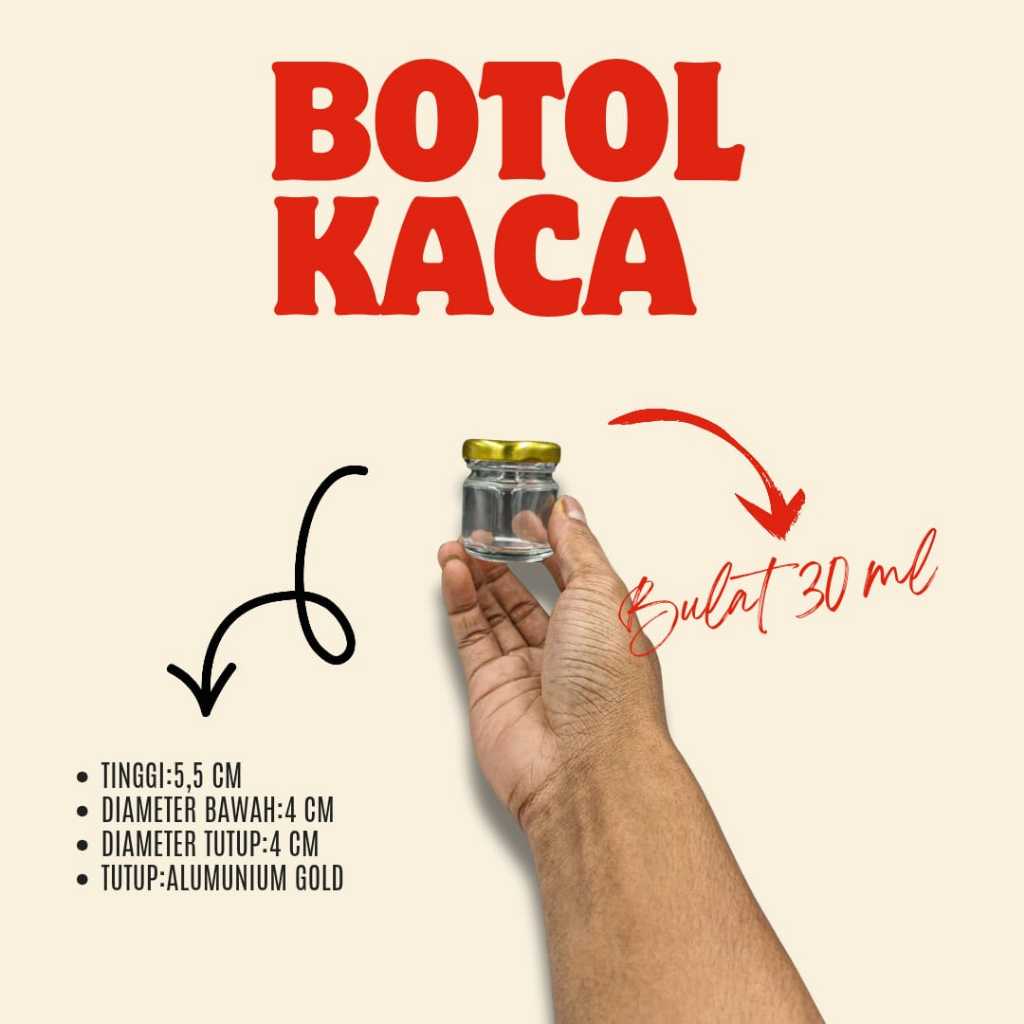 JKB 30 ML/JAR KACA BULAT 30 ML/BOTOL MADU 30 ML/TUTUP ALUMUNIUM GOLD