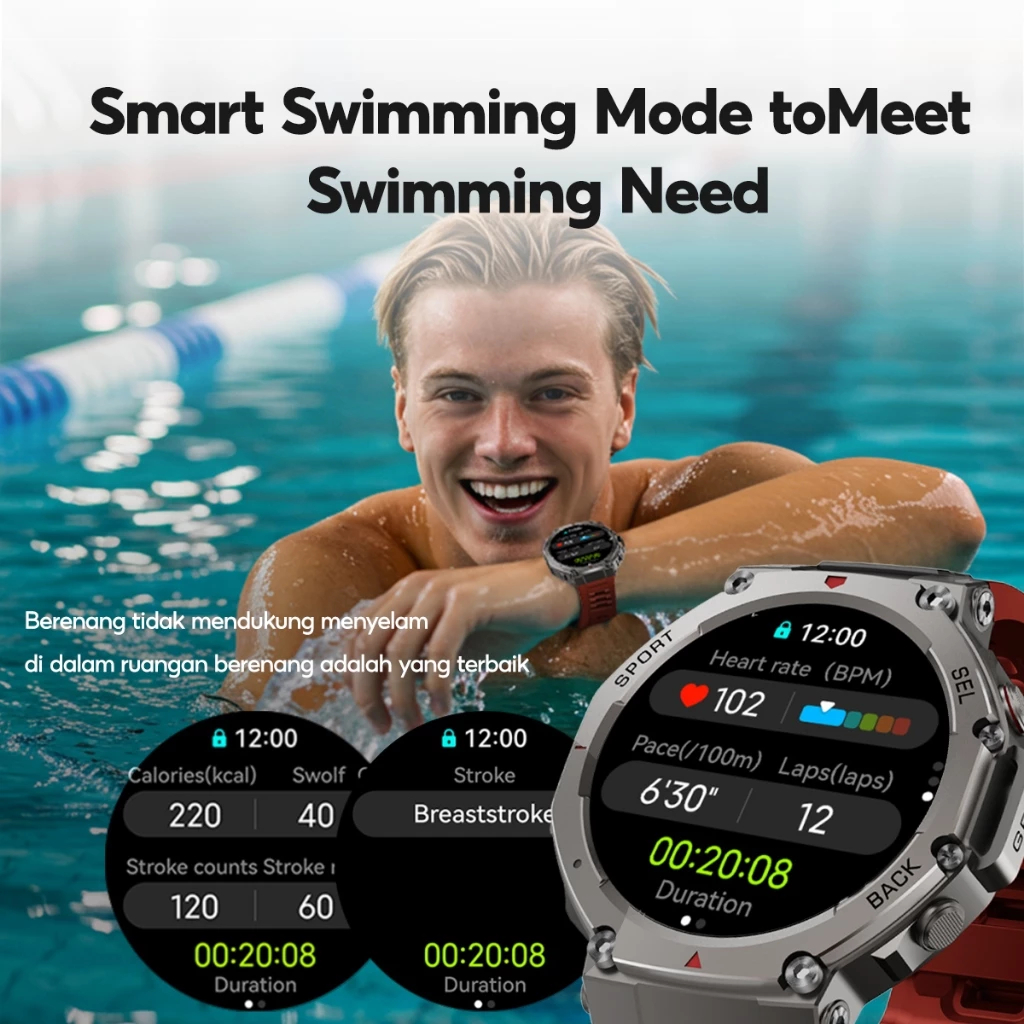 big promo citijungle b78 smartwatch gps 2 tahan air 5atm bisa renang amoled 1.43 full touch kompas,