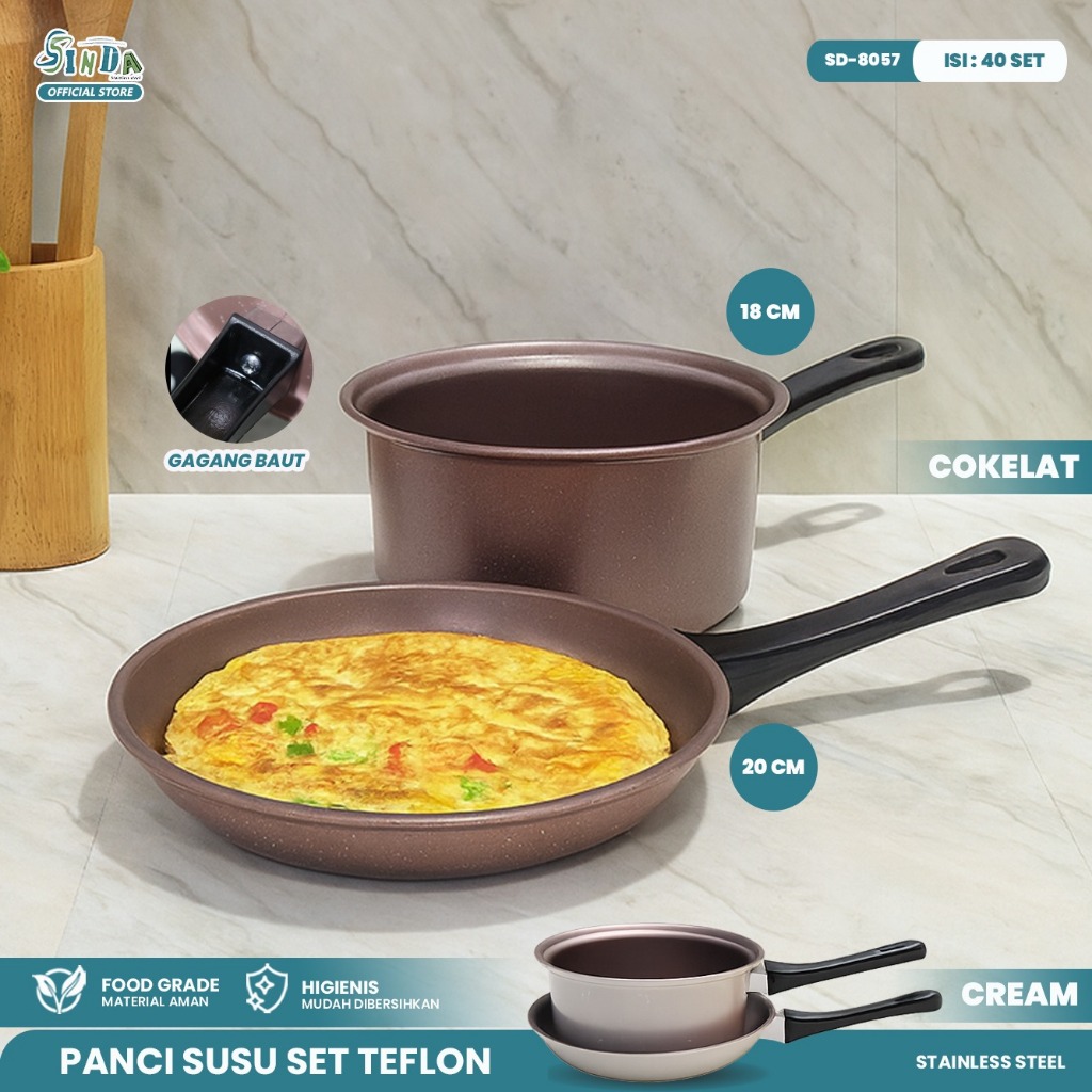 Sinda Panci Susu Milk Pot Teflon Frypan Anti Lengket 1set Isi 2pcs panci wajan teflon goreng