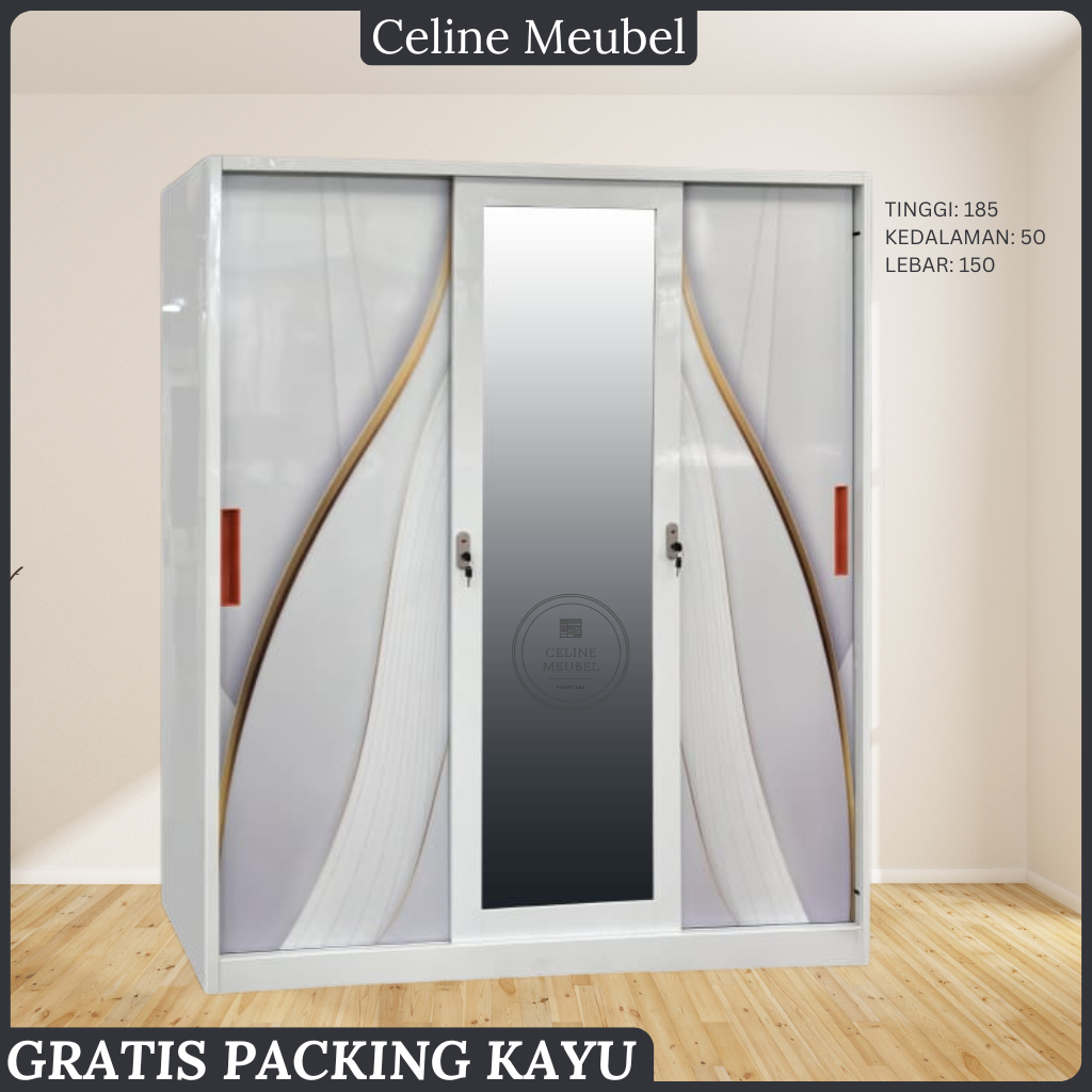 BEATS. Lemari Baju Besi Sliding - Lemari Baju 3 Pintu - Lemari Baju Besi - Lemari sliding Baju Besi