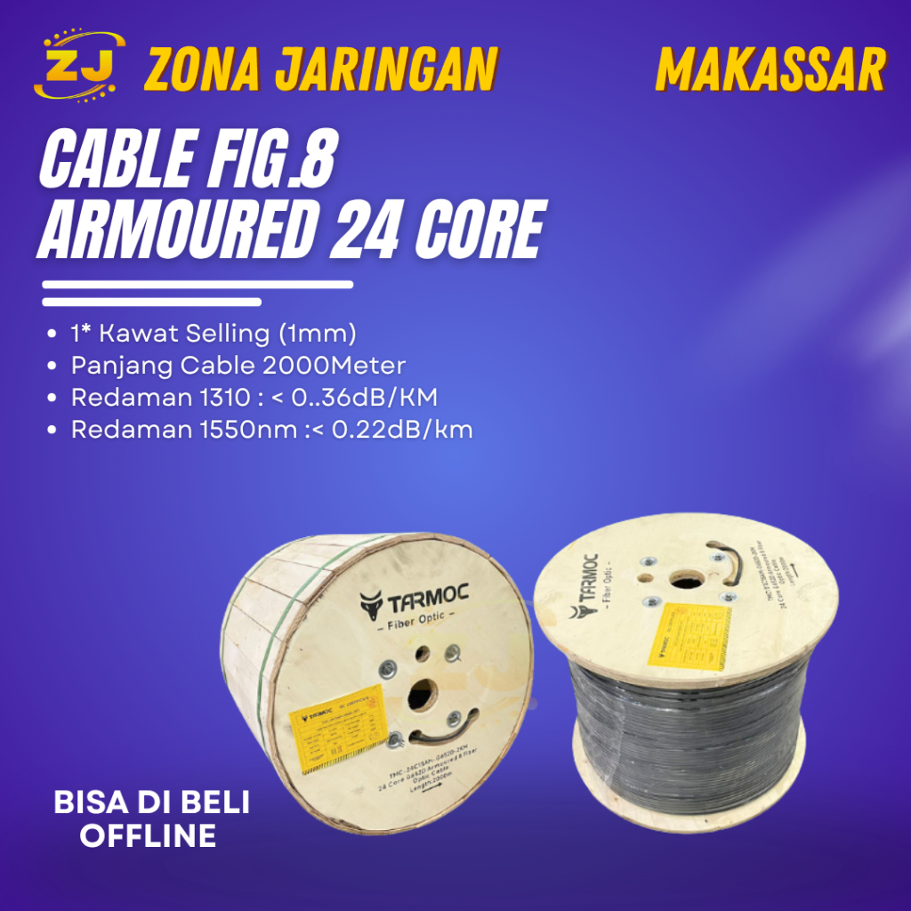 Tarmoc Fiber Optic Cable Fig 8 Armoured 24 Core 2000m | Kabel Fiber Optik Fig8 armored Indoor Outdoo