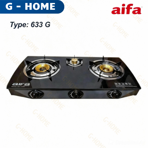 KOMPOR AIFA GAS 3 TUNGKU TABLE KACA 633G SINGAPURA