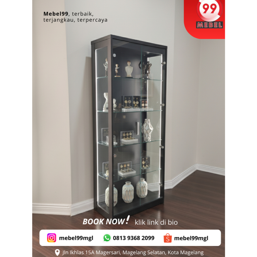 lemari kaca hias 2 pintu untuk display