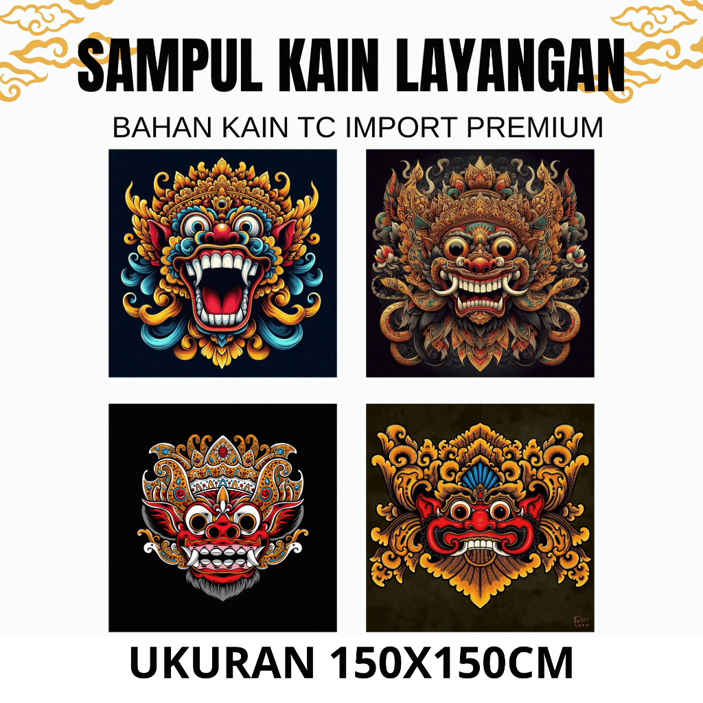 SAMPUL KAIN(150x150cm) LAYANGAN SAMAK LAYANG-LAYANG GAMBAR BARONGAN LEYAK BALI BAHAN KAIN TC IMPORT 