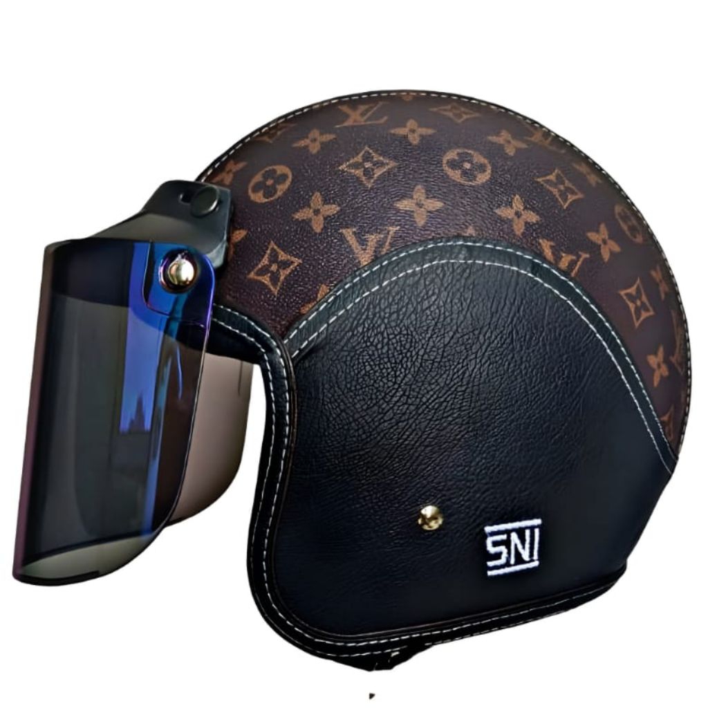 Helm BOGO Kulit Retro Classic | Helm Kulit Wanita Pria | Helm Bogo Hijab Nyaman dan Stylish