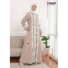 mutif gamis alzamira cream polos gari garis gamis dewasa wanita muslim