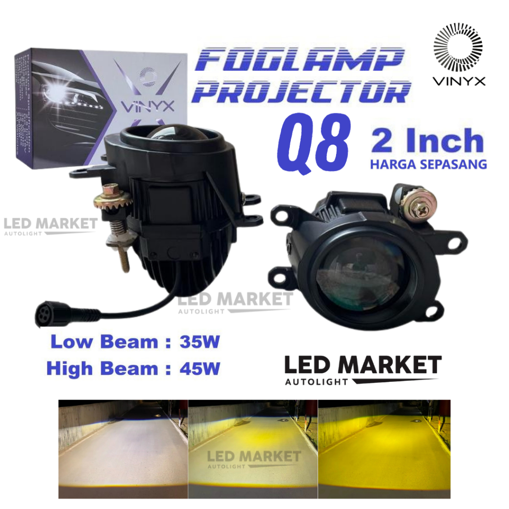 LAMPU KABUT FOGLAMP VINYX Q8 Foglamp Projector Q8 2 Inch Lampu Kabut LED BiLED Mobil 45 Watt Vinyx