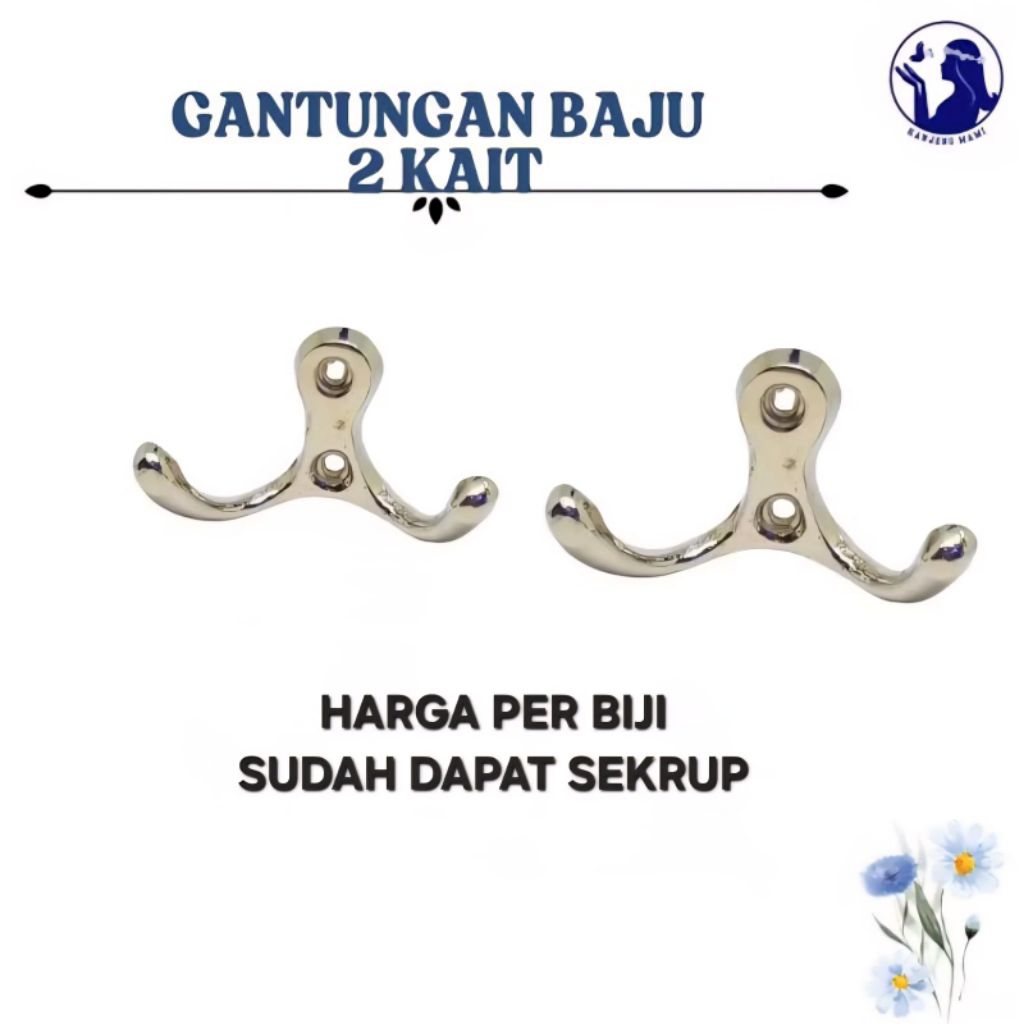 Cantolan Baju Gantungan Baju kapstok 2 Kait Stainles