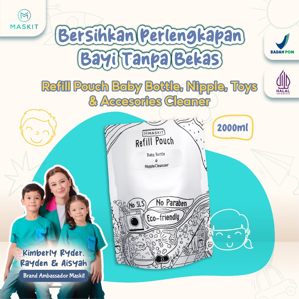 Maskit Pouch Refill Baby Bottle, Nipple, Toys, Food Container Cleaner | Sabun Pembersih Cuci Botol, 
