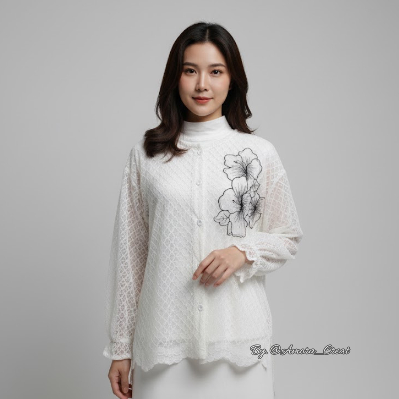 Amora Tunik OUTER KEBAYA CAPE CARDIGAN BRUKAT NORVENA Motif Kotak Brukat Modern KONDANGAN OUTFIT