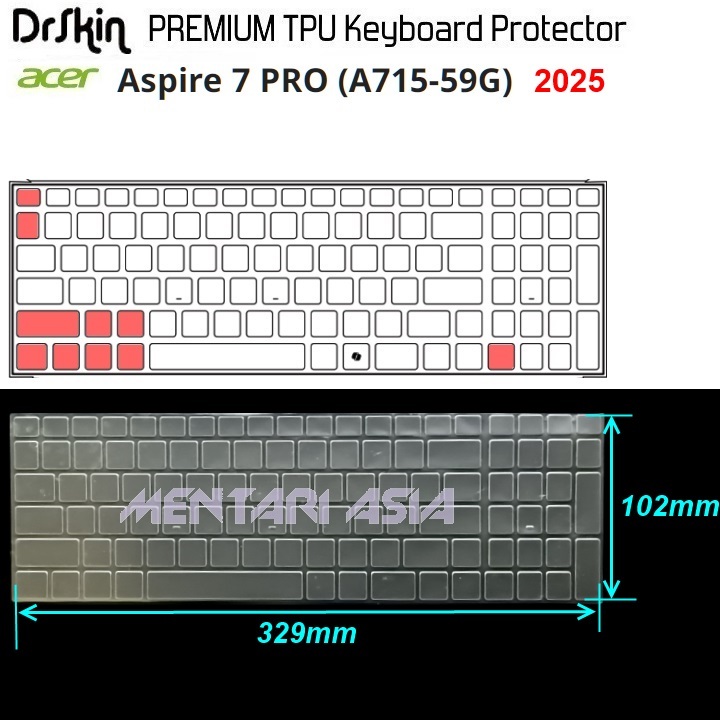 Keyboard Protector ACER Aspire 7 Pro A715-59G (2025) - DrSkin PREMIUM TPU Clear