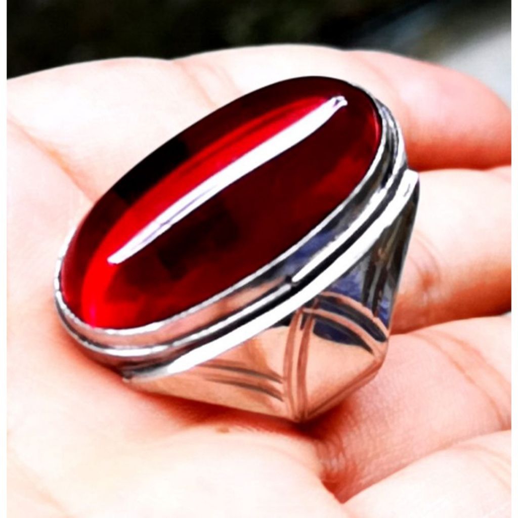 Batu Cincin Pria Merah Delima Pandan Super Mewah Termurah HQ asli