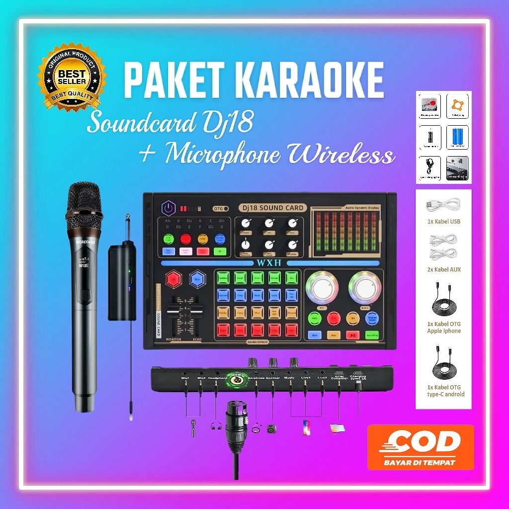 Paket Karaoke Komplit Soundcard Dj18 dengan mic bluetooth wireless set Paket komplit Live streaming 