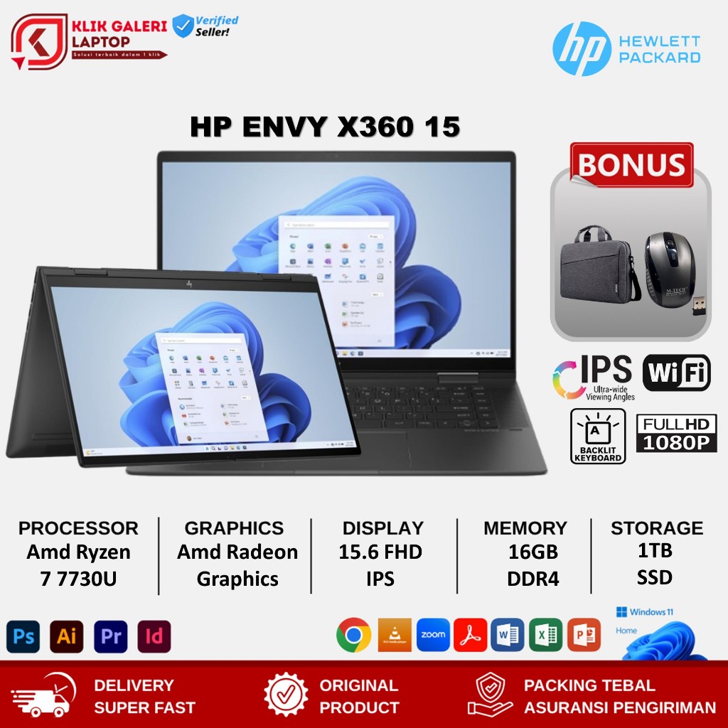 Laptop HP Envy X360 15 Amd Ryzen 7 7730U 16GB 1TB 15.6 FHD IPS TOUCH BL WIN11HOME
