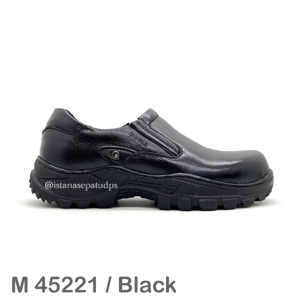 Sepatu Kitchen Safety Slip-On, Borsa M 45221, Hitam, Bahan Kulit, Berkualitas