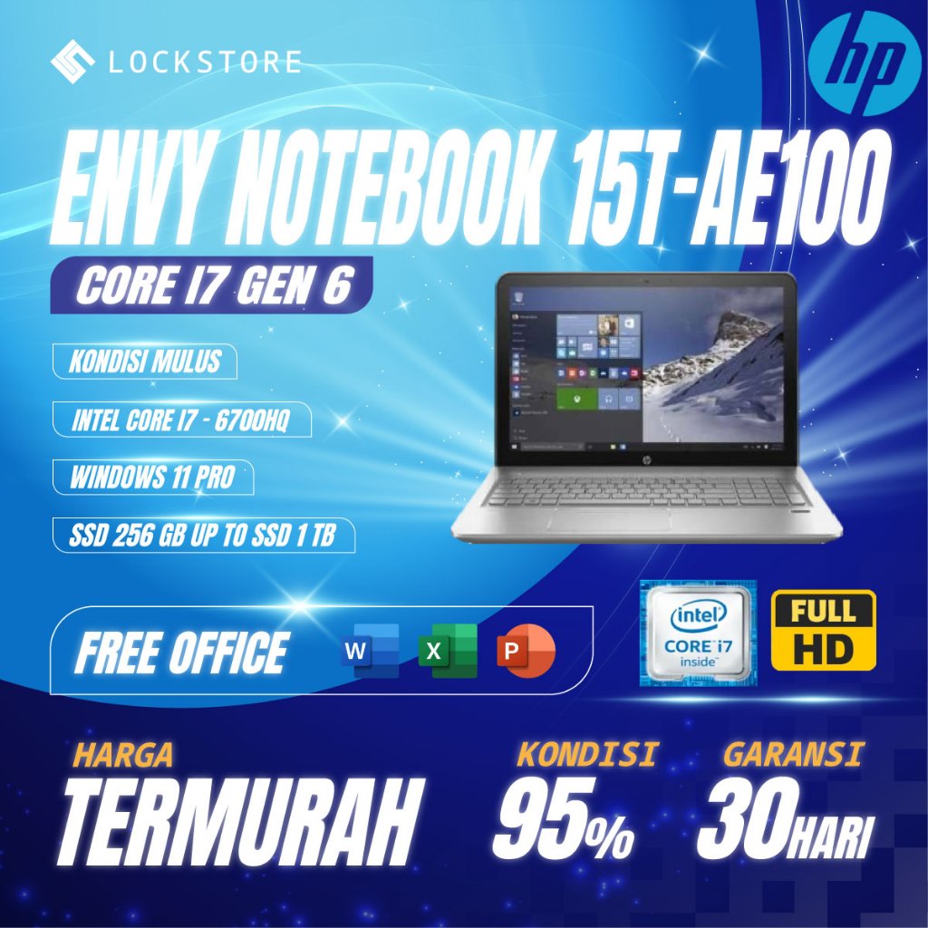 HP Envy Notebook 15T-AE100 Core i7 Gen 6 | RAM 8GB / 16GB | SSD 256GB / 512GB / 1 TB | 15 Inch | Win