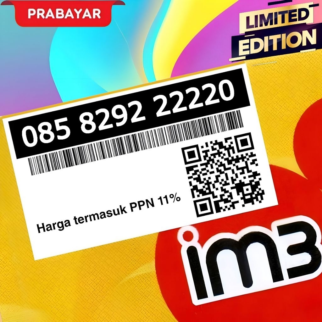 Kartu Perdana Spesial 8GB IM3 NOMOR CANTIK 11 digit Kwartet 3333 minimalis
