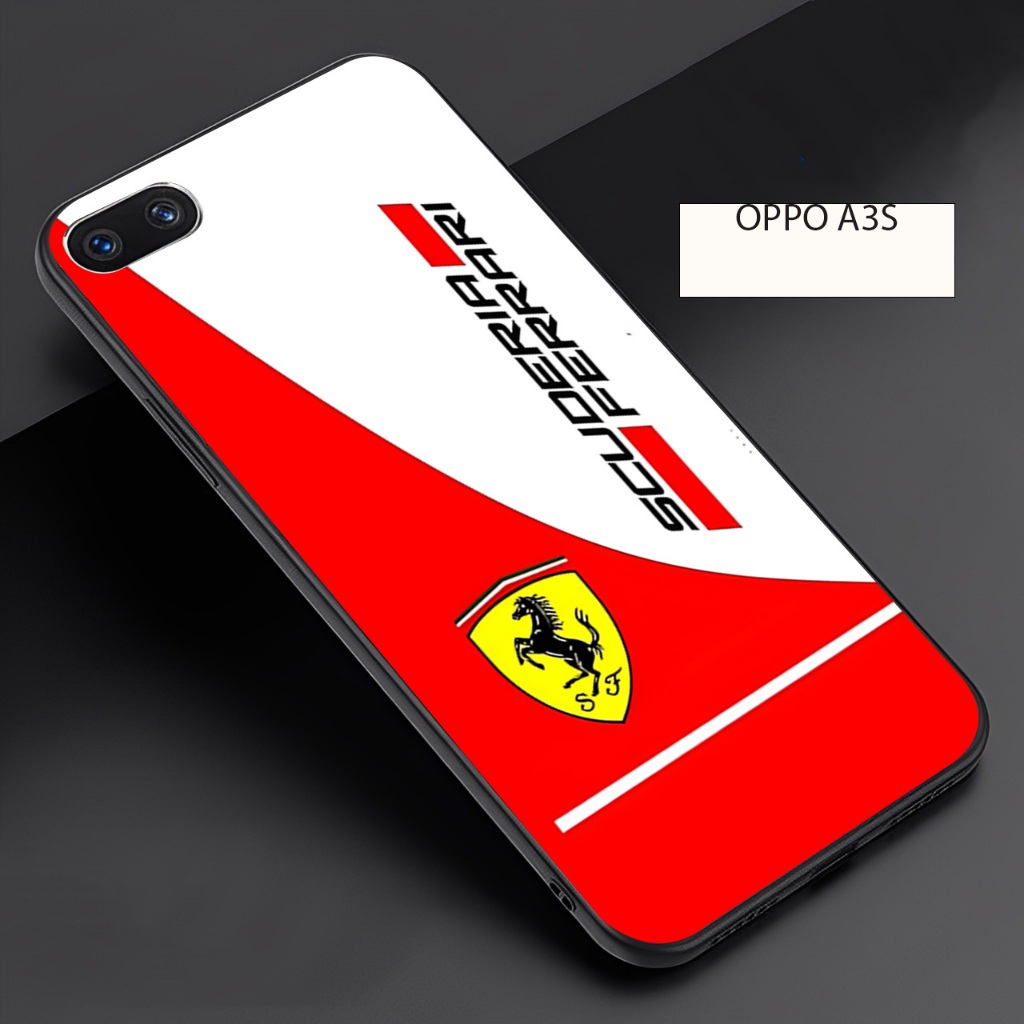 (FC16) Softcase Kaca Glossy For OPPO A3S - Motif Ferrari  - Casing Anti Pecah Anti Gores dan Kotoran