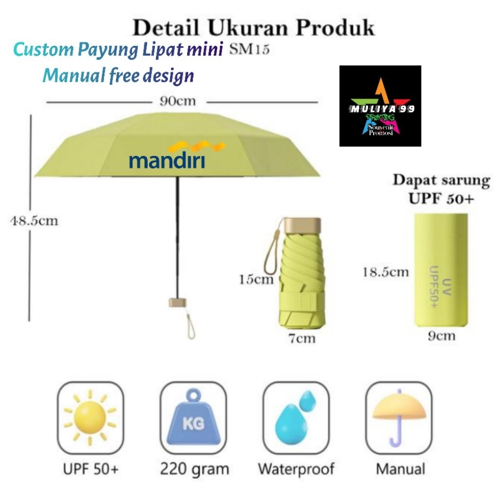(custom)payung lipat mini anti uv UPF50/payung lipat custom/payung lipat souvenir