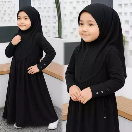 Gamis Couple Ibu dan Anak Terbaru Model Serut Set Hijab Syari Abaya Anak Lucu dan Nyaman