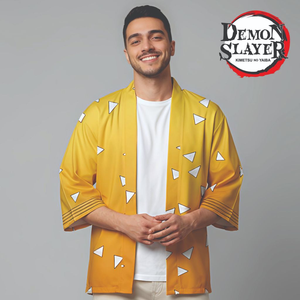 Haori Kimono Premium Outer Bahan Adem Agatsuma Zenitsu Demon Slayer