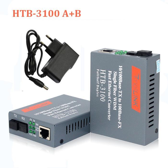 HTB3100 Sepasang A+B Netlink Fiber Optic Optical Media Converter Single Mode / HTB-3100AB 1 Pair HTB