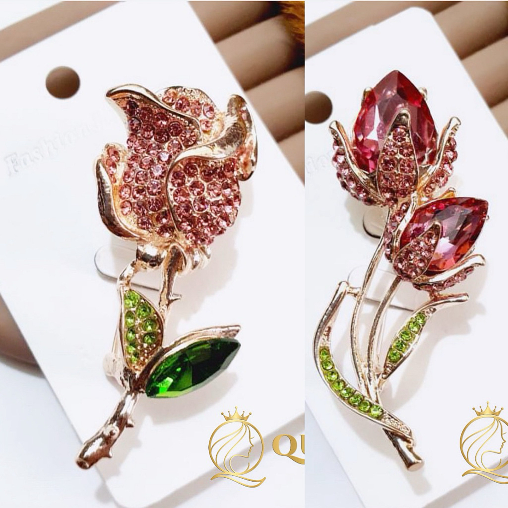 Bros Bunga Mawar Pink / Bros Hijab / Bros Pink Rose Mewah / Pin Kerah Buat Jas / Bros Bunga Mawar Pi