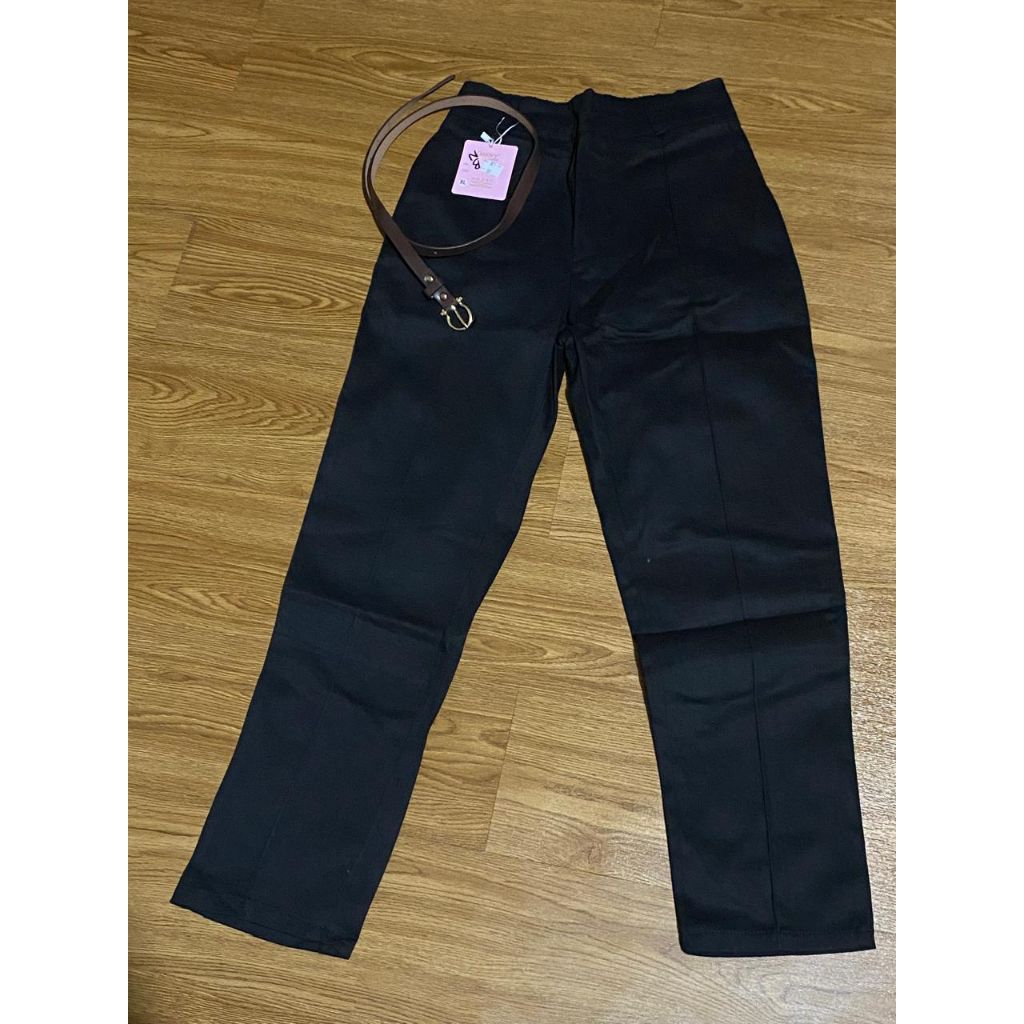 Celana panjang Groovy keper kerja katun wanita/ celana hitam hangout kekinian (free belt)