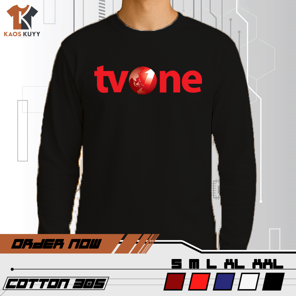 Kaos Baju Lengan Panjang Logo Perusahaan TVONE Crew Sablon DTF Cotton Combed 30s