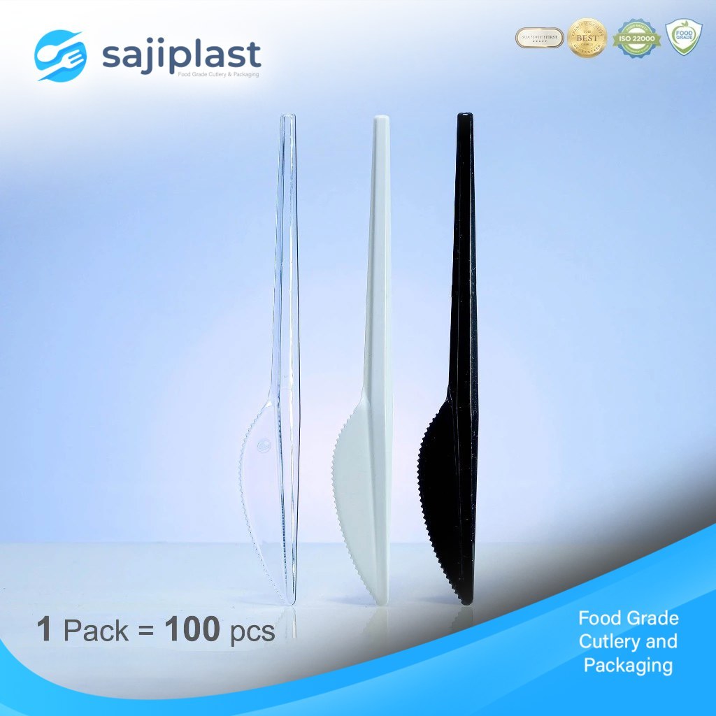 SUAPI Pisau Kue Plastik 100 pcs PS Food Grade Pisau Kue Ulang Tahun Tart Cake Hitam Putih Bening