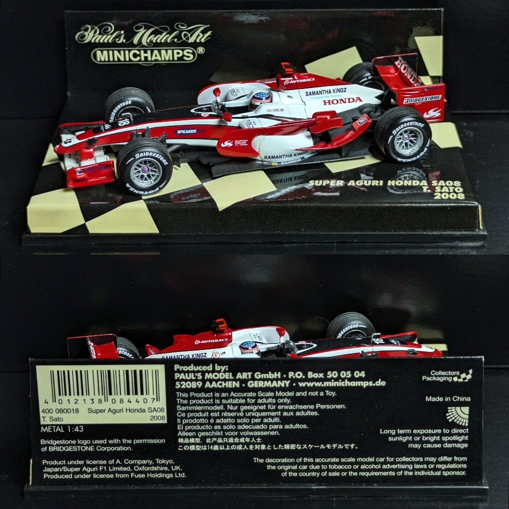 Minichamps Super Aguri Honda SA08 2008 - Takuma Sato - 1/43 Scale