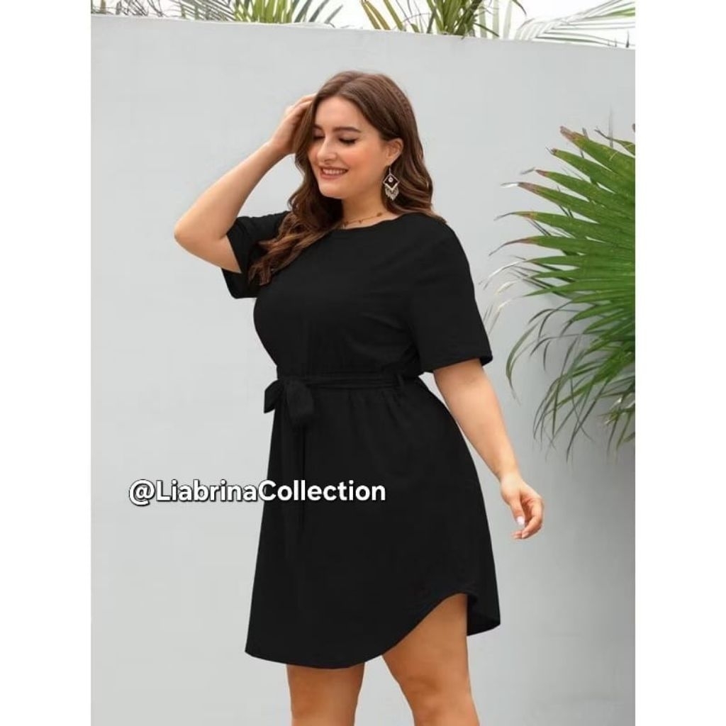 Joyna - Dress Korean Style,Dress Kasual,Dress Hitam Polos,Midi Dress Jumbo M - 4XL