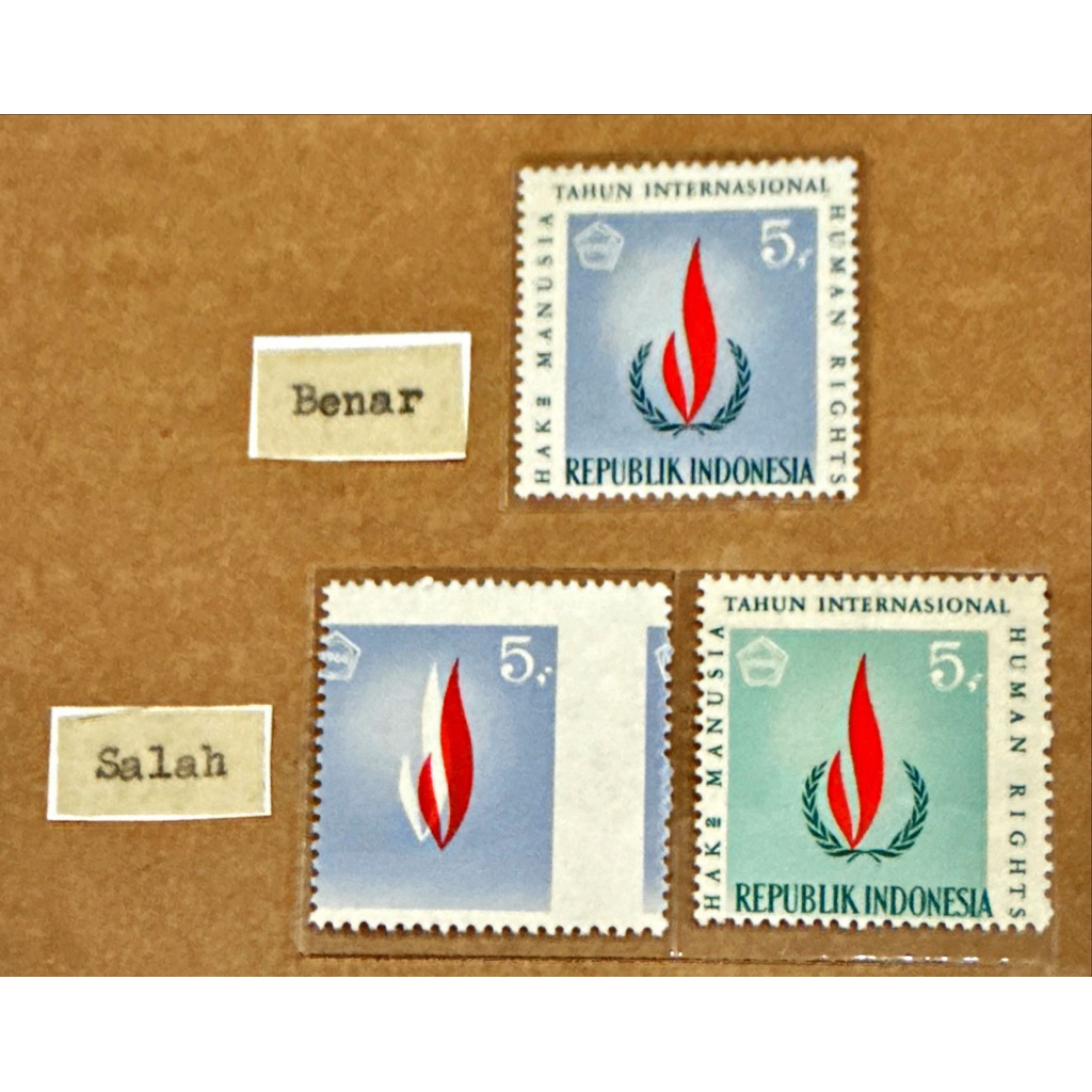 (BA) PRANGKO INDONESIA 1968 HAK - HAK ASASI MANUSIA  2V SALAH CETAK (ERROR) 1 BUAH SALAH WARNA DAN 1