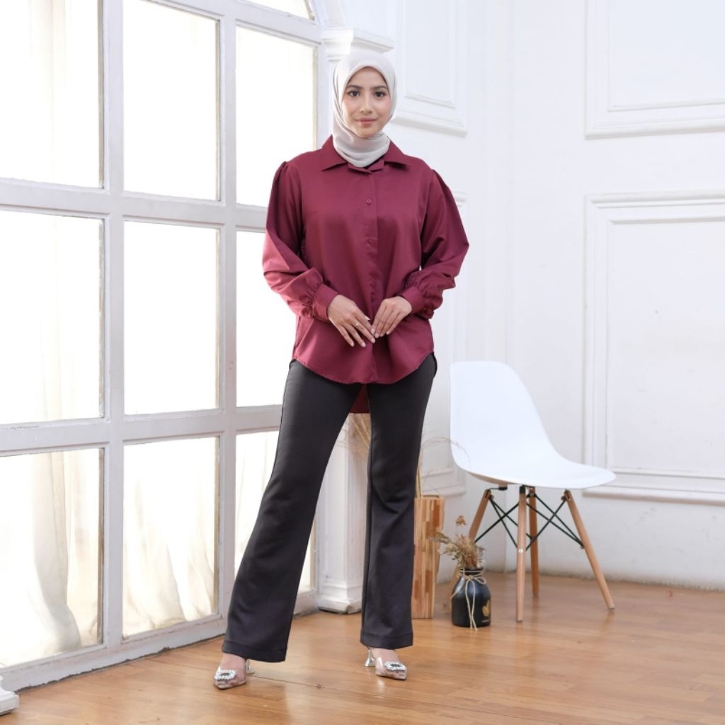 Kemeja Wanita Katun Toyobo Premium Lengan Panjang Polos Jumbo Terbaru