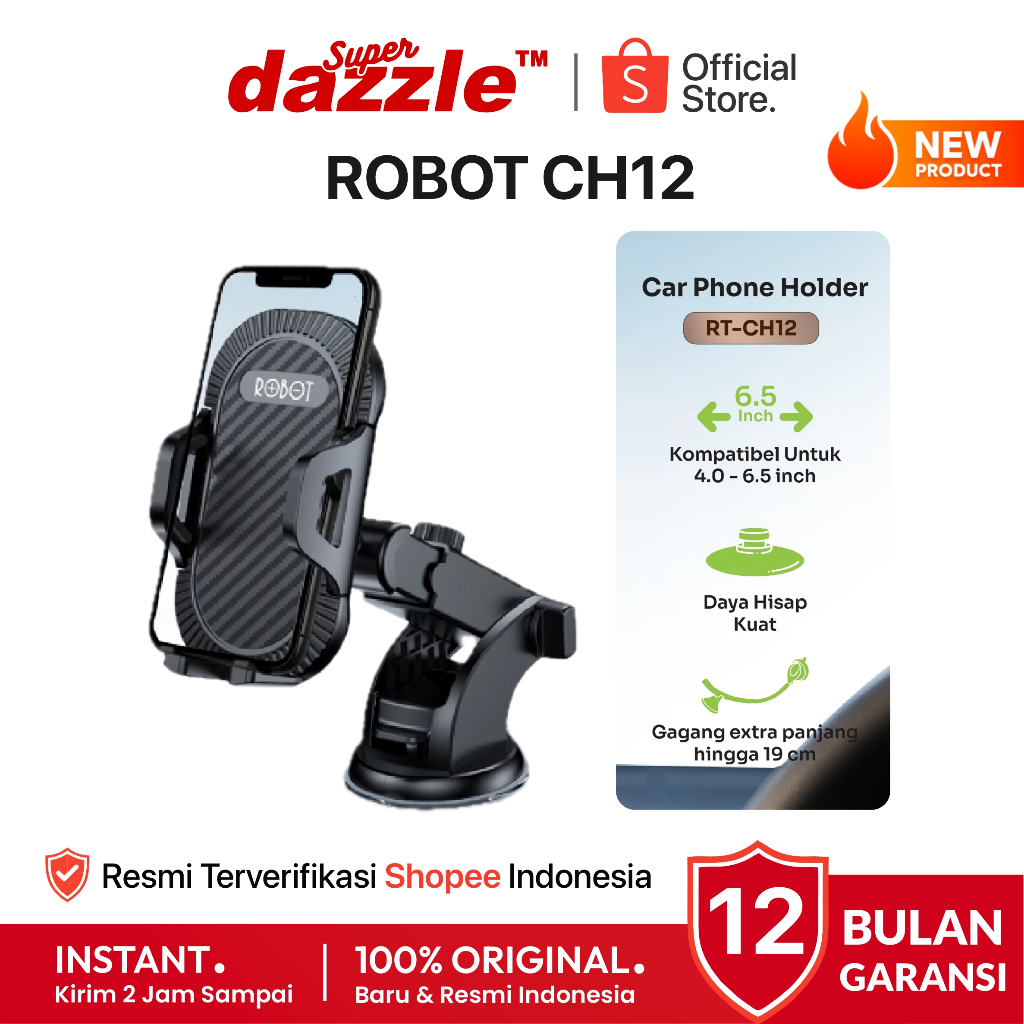 ROBOT CH12 Car Holder Universal 360° Dudukan HP Dashboard Mobil Automatic Lock Handphone Ori