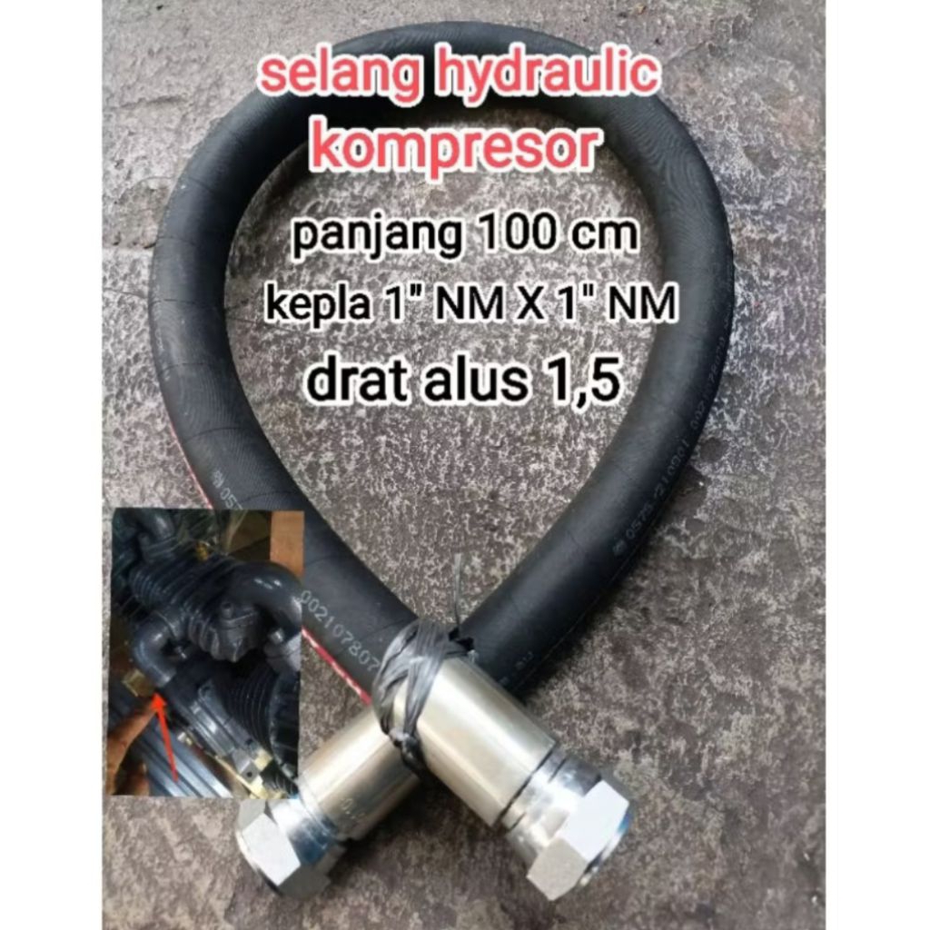 selang kompresor 1 inch panjang 100 cm drat alus 1,5 kepala drat halus