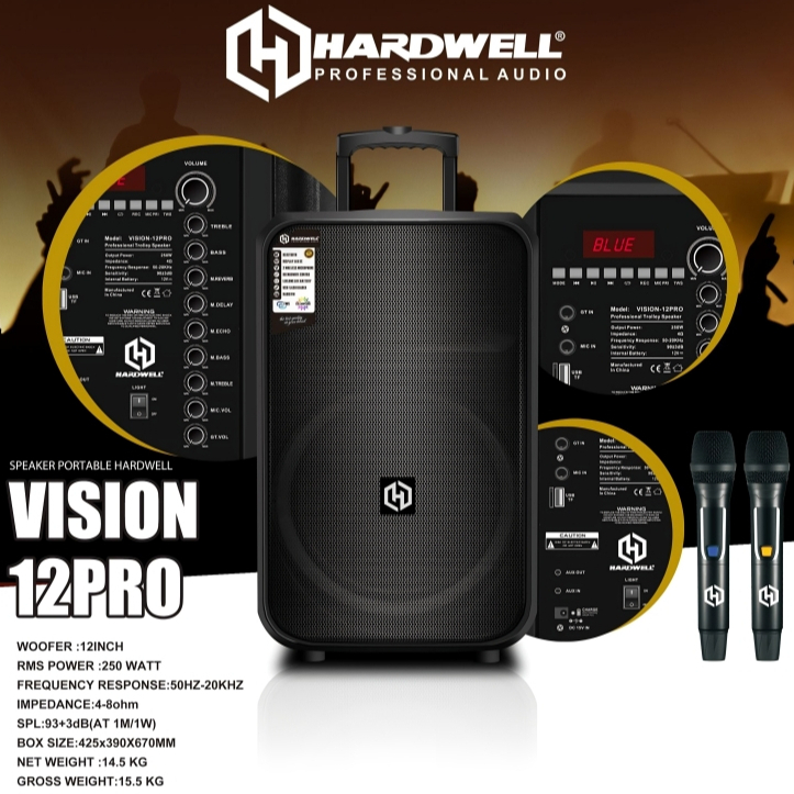 Speaker Aktif Portable Hardwell 12 Inch Vision 12 Pro/Speaker Karaoke Bluetooth Hardwell Vision12Pro