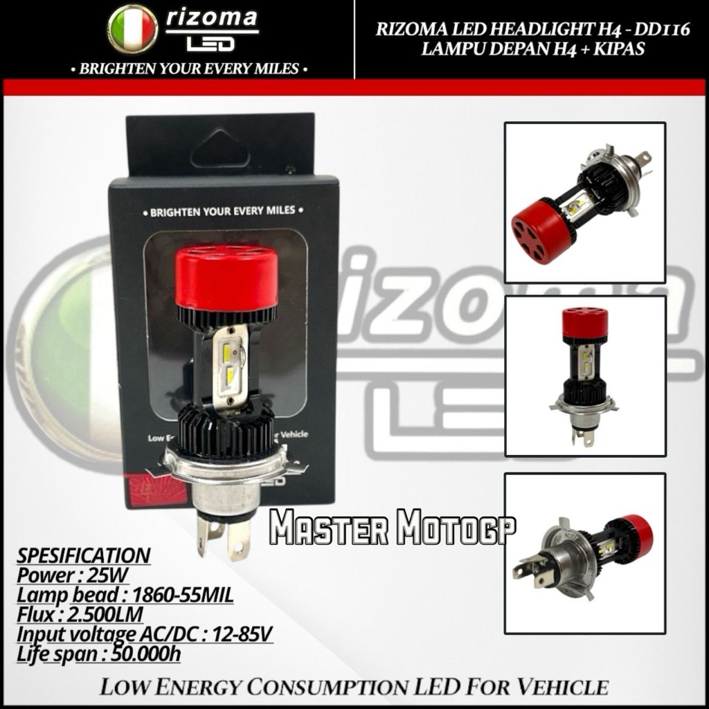 RIZOMA LED Headlight H4 DD116 Lampu Depan H4 Kipas 25watt 2 sisi 4 led Kipas Rizoma bohlam led kipas