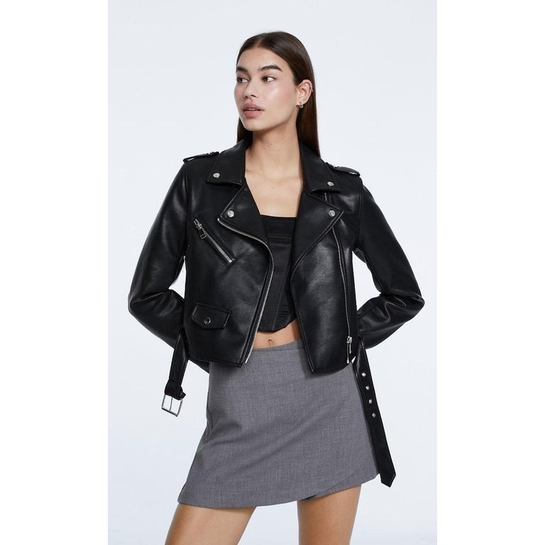 HOT DEALS Jaket semi kulit wanita cewe untuk motor turing model seksi korea crop murah