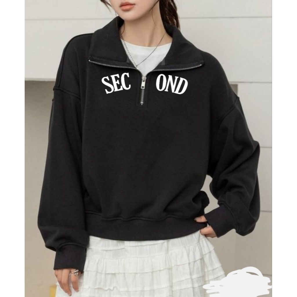 Half Zipper Sweater Korean Style Wanita List SECOND | Sweater Wanita Kerah Kekinian