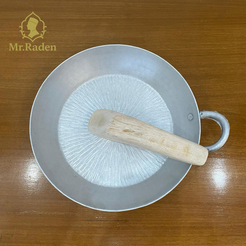 Cobek Kuping Alumunium Asli Garut Gratis Ulekan Kayu Besar / Cobek Alumunium / Cobekan