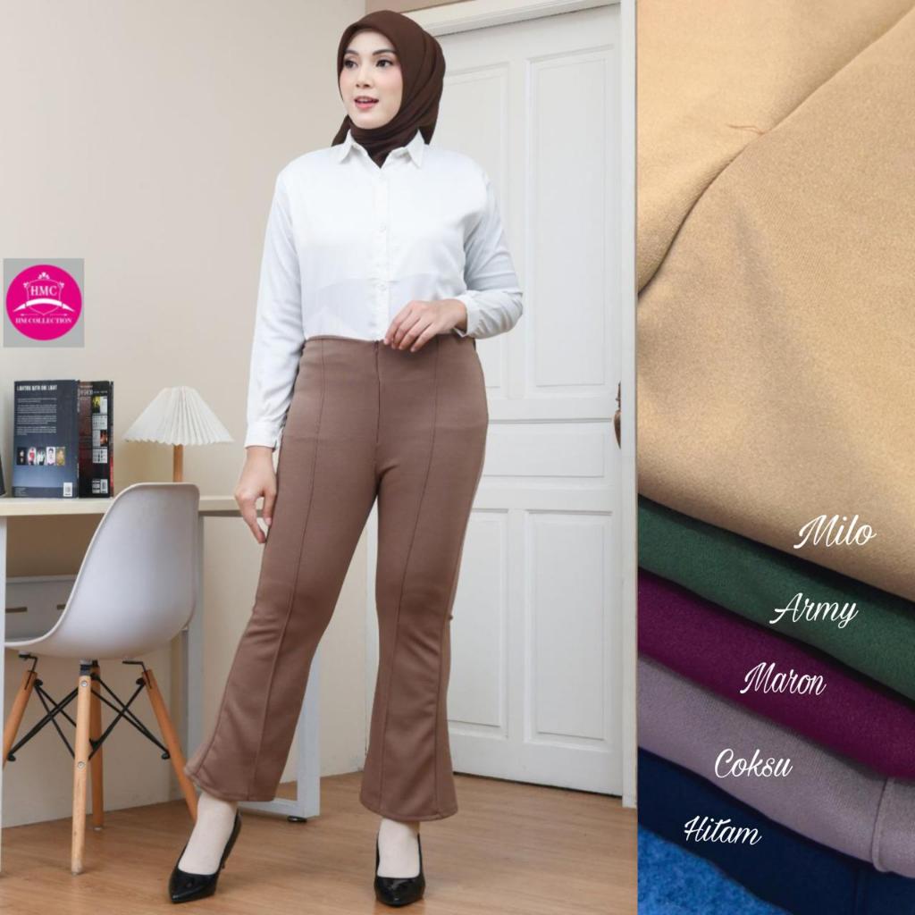 FLARE PANTS SCUBA ZIPPER // CUTBRAY CUBIT ZIPPER HIGHWAIST / CELANA CUTBRAY KANCING DEPAN